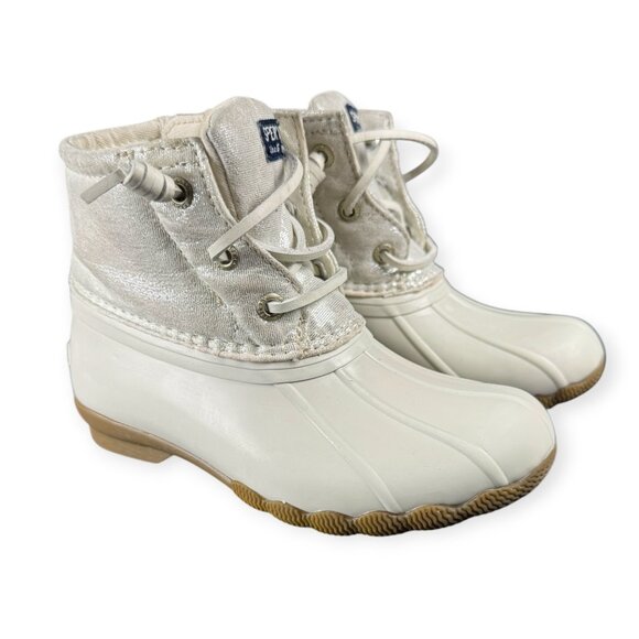 Sperry Little Kid's Saltwater Metallic Sparkle Outsole Duck Boots in Stone - Picture 1 of 8